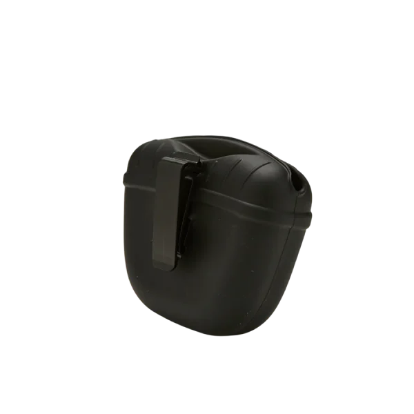 A black plastic container with a handle on it.